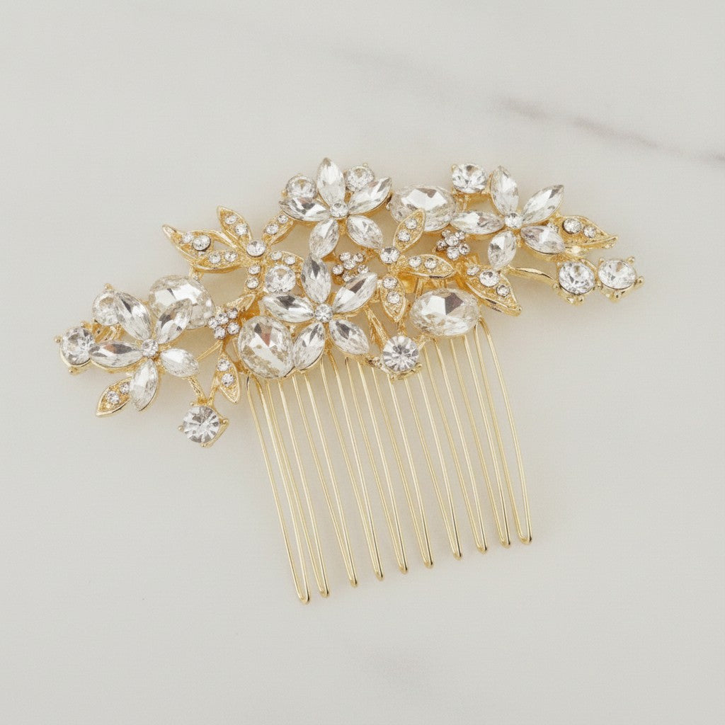 Crystallized Flower Hair Comb - Gold – hair accessories (view 2)
