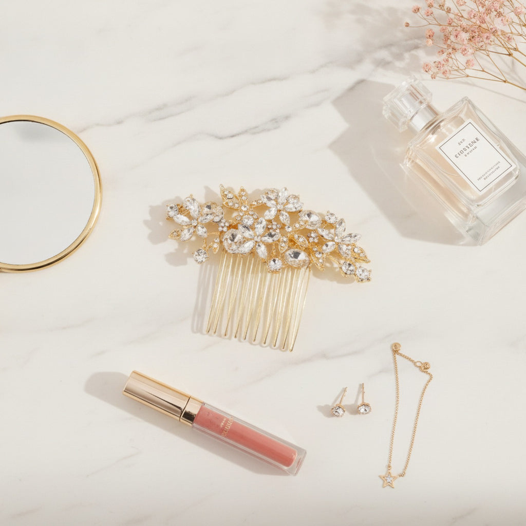 Crystallized Flower Hair Comb - Gold – hair accessories (view 3)
