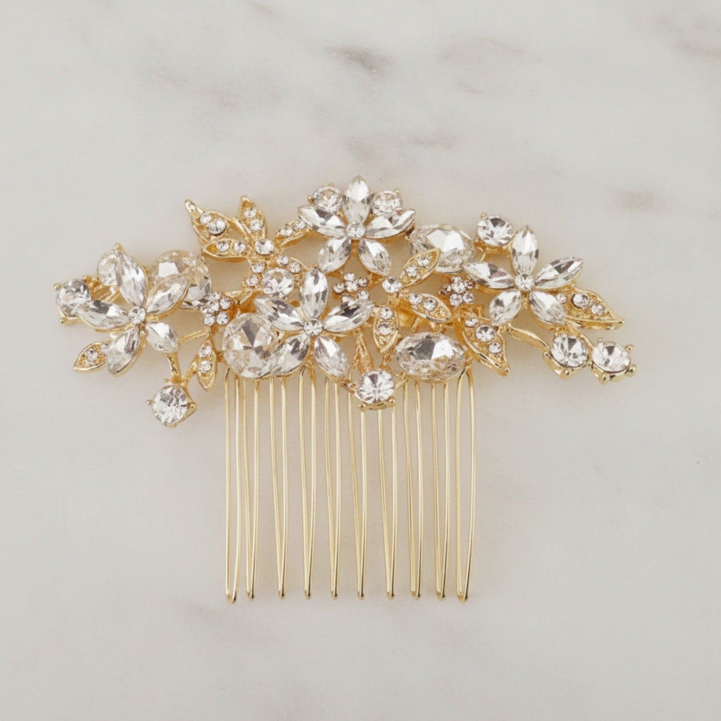 Crystallized Flower Hair Comb - Gold