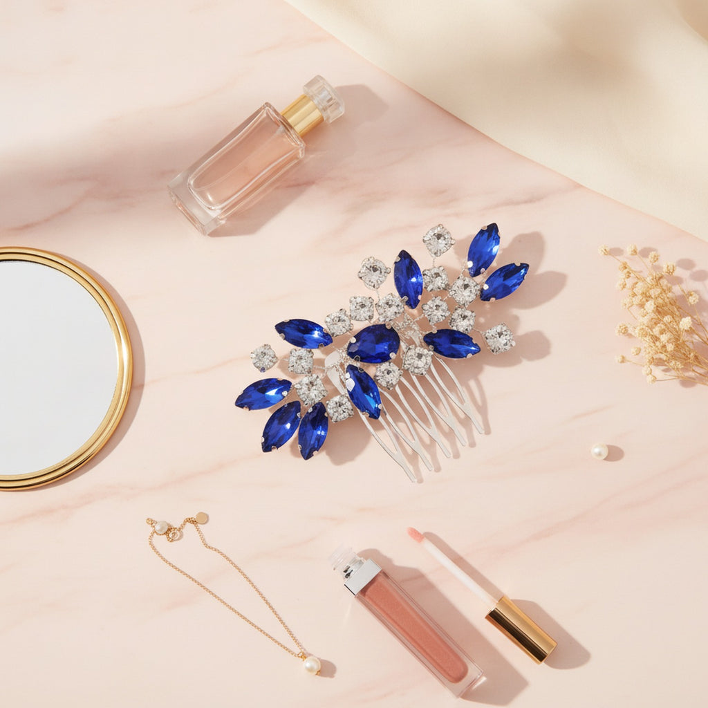 Crystallized Statement Hair Comb - Blue – hair accessories (view 3)