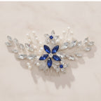Crystal Floral Hair Comb - Silver Blue Diamond – hair accessories (view 2)
