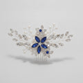 Crystal Floral Hair Comb - Silver Blue Diamond – hair accessories (view 1)