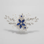 Crystal Floral Hair Comb - Silver Blue Diamond – hair accessories (view 1)