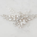 Crystal Floral Hair Comb - Silver White Diamond