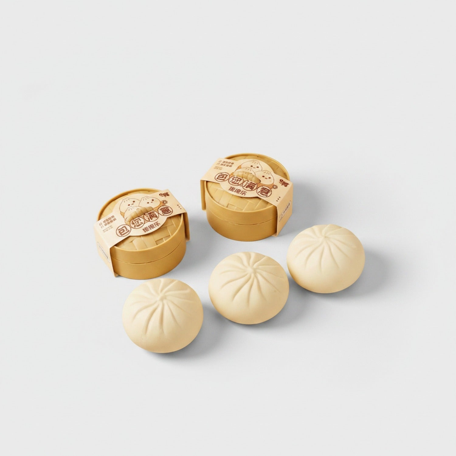 Cream Pleated Bun Squishies Set