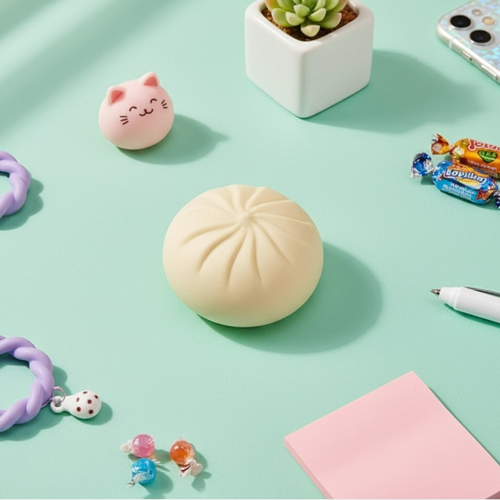 Cream Pleated Bun Squishies Set