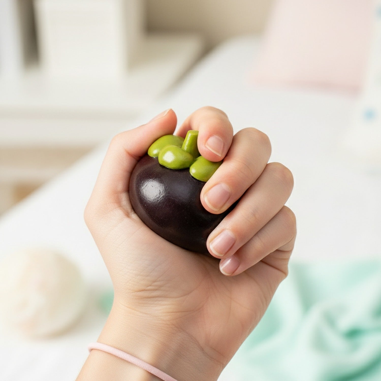 Purple Mangosteen Fruit Squishy With Green Stem