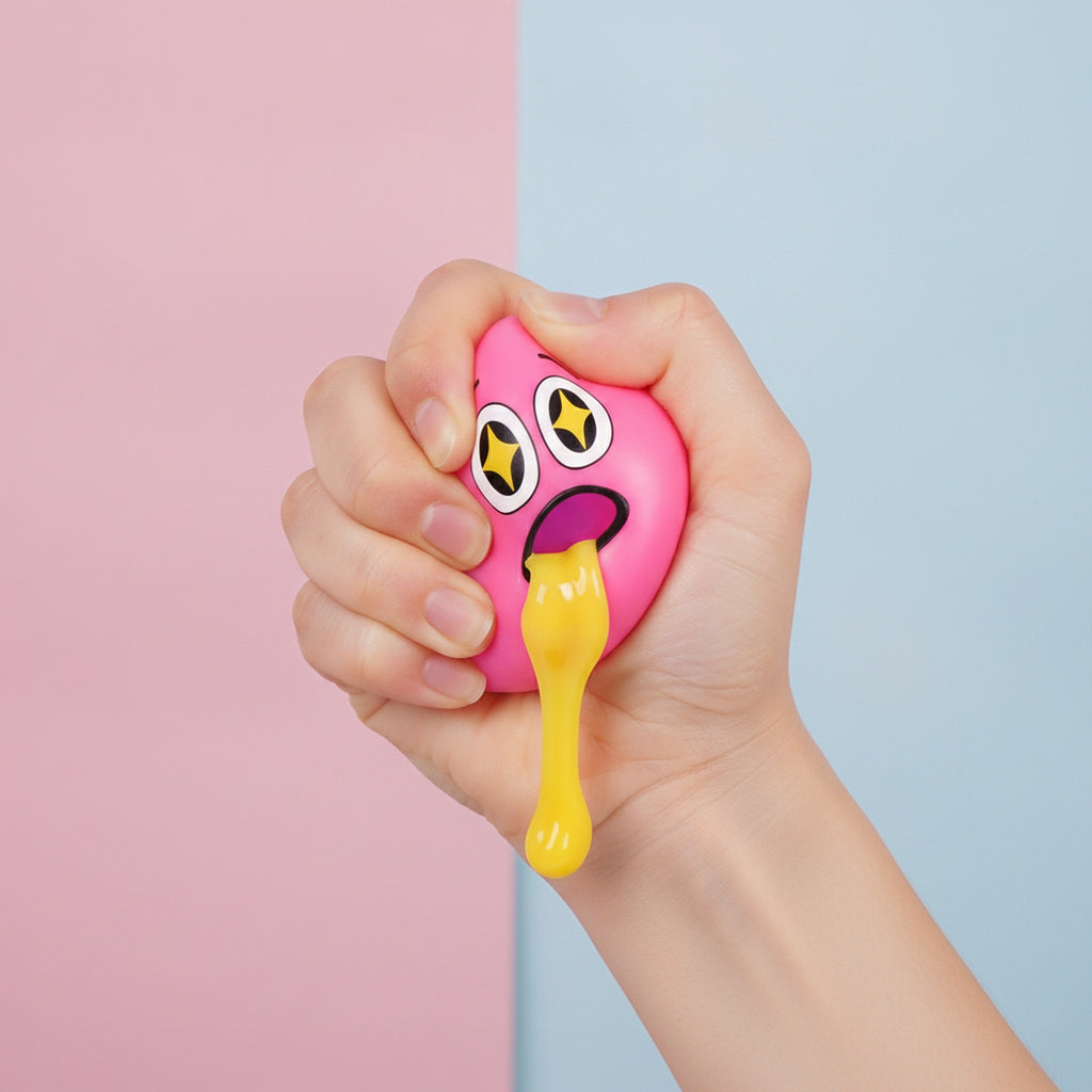 Starry-Eye Emoji Vomit Squeeze Toy - Pink