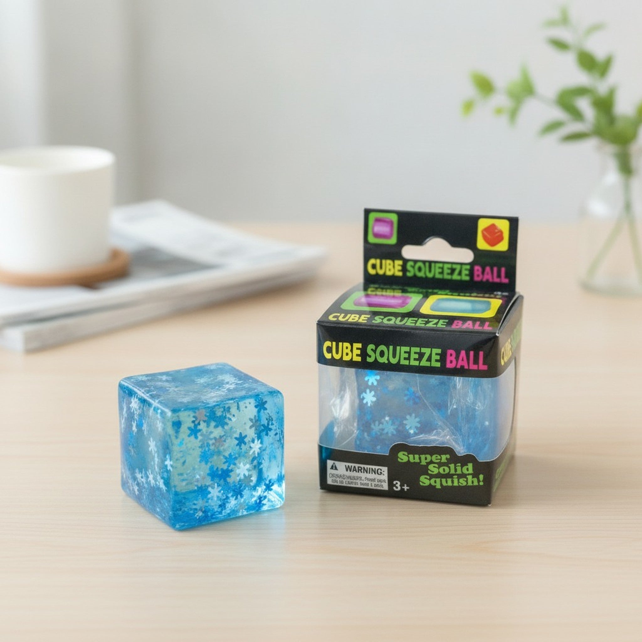 Glitter Snowflake Cube Stress Squeeze Ball – novelty & toys (view 2)