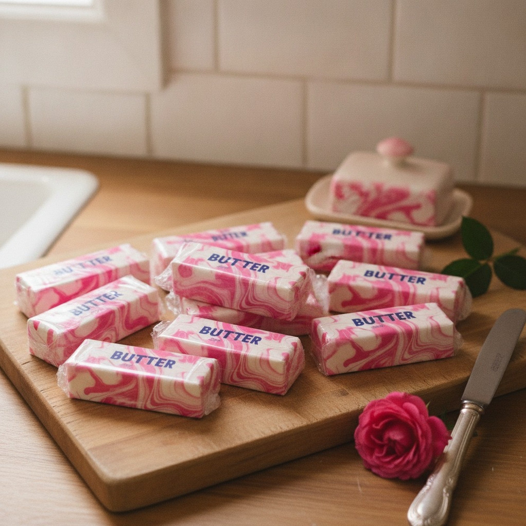 Pink And White Swirl Marbled Butter Sticks – novelty & toys (view 2)