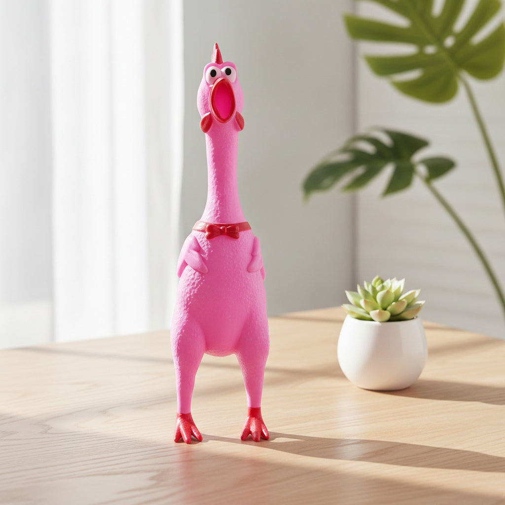 Pink Screaming Chicken PVC Squeeze Toy - Rosered