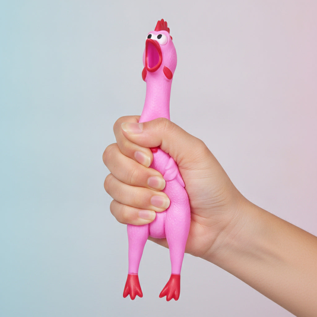 Pink Screaming Chicken PVC Squeeze Toy - Rosered