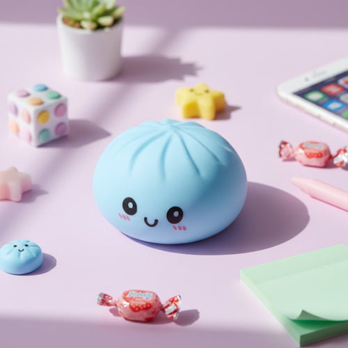 Blue Dumpling Squishy with Cute Smile Face