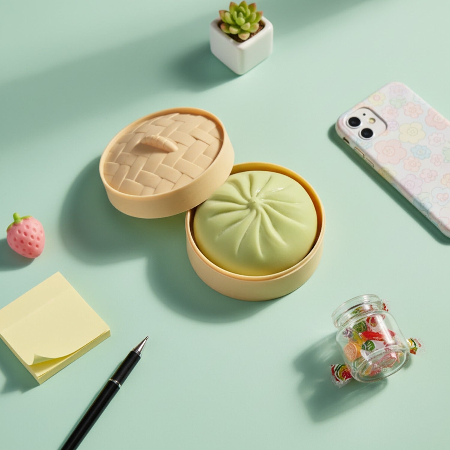 Pale Green Dumpling Squishy With Textured Basket Weave