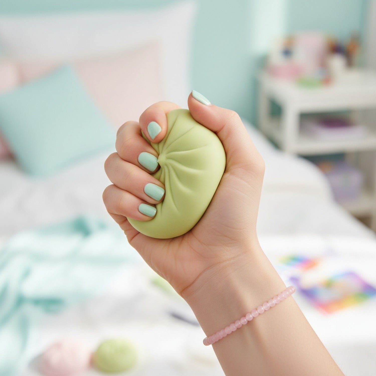 Pale Green Dumpling Squishy With Textured Basket Weave