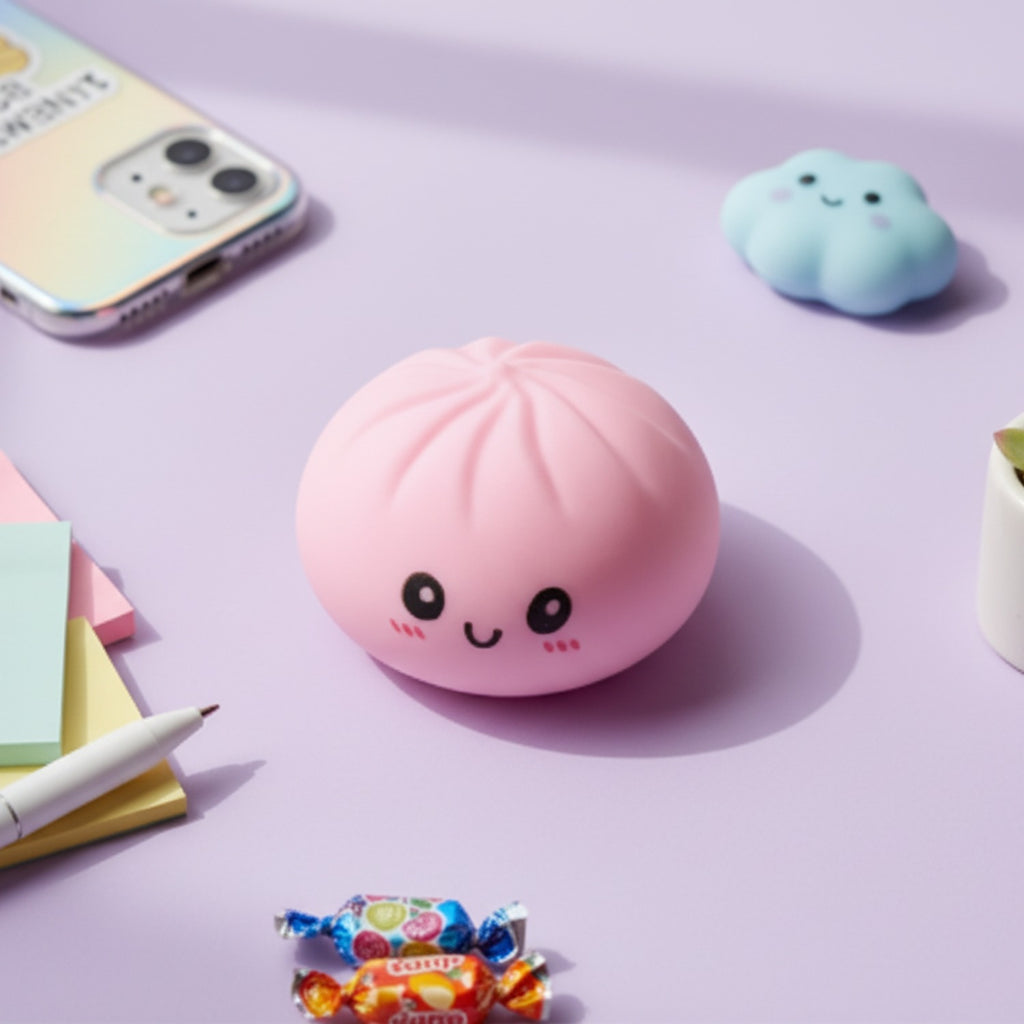 Pink Dumpling Squishy with Cute Face