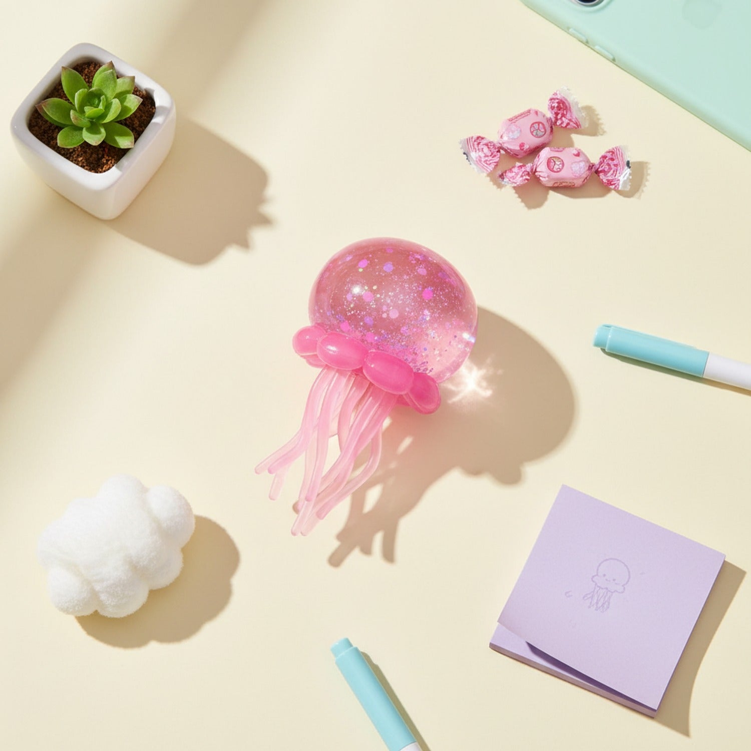 Pink Glitter Jellyfish Squishy with Tentacles