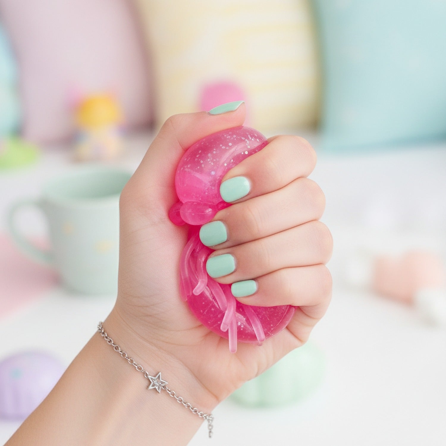 Pink Glitter Jellyfish Squishy with Tentacles