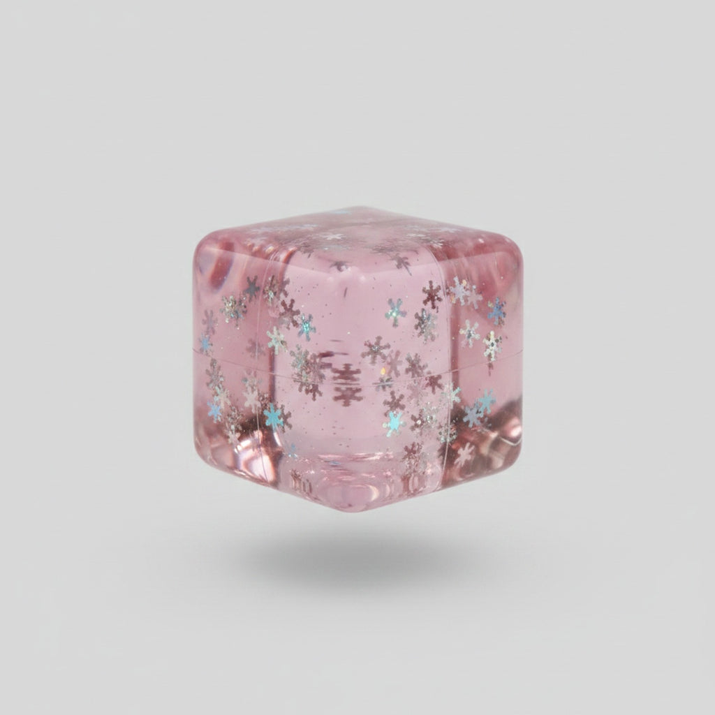 Pink Snowflake Glitter Resin Cube Squishy