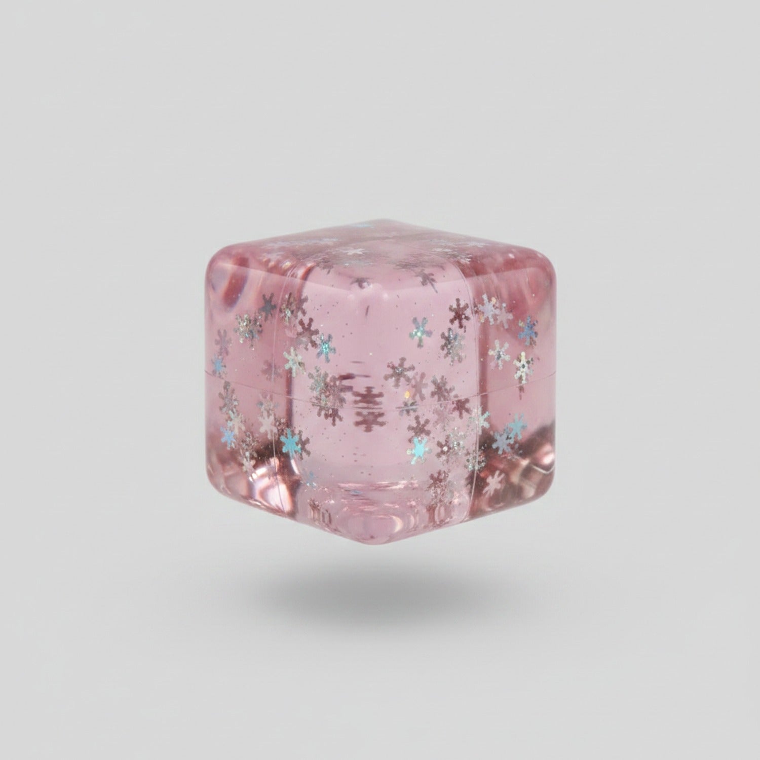 Pink Snowflake Glitter Resin Cube Squishy
