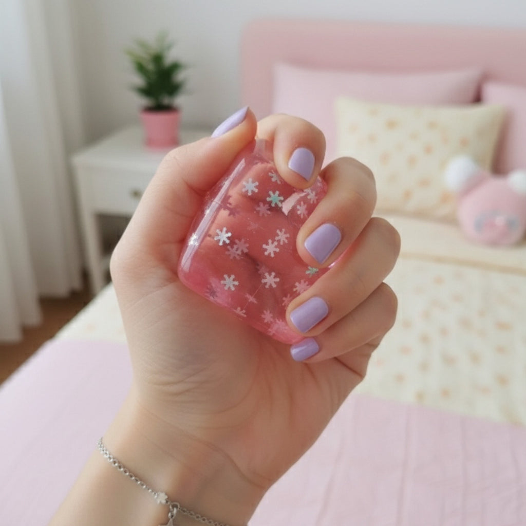 Pink Snowflake Glitter Resin Cube Squishy