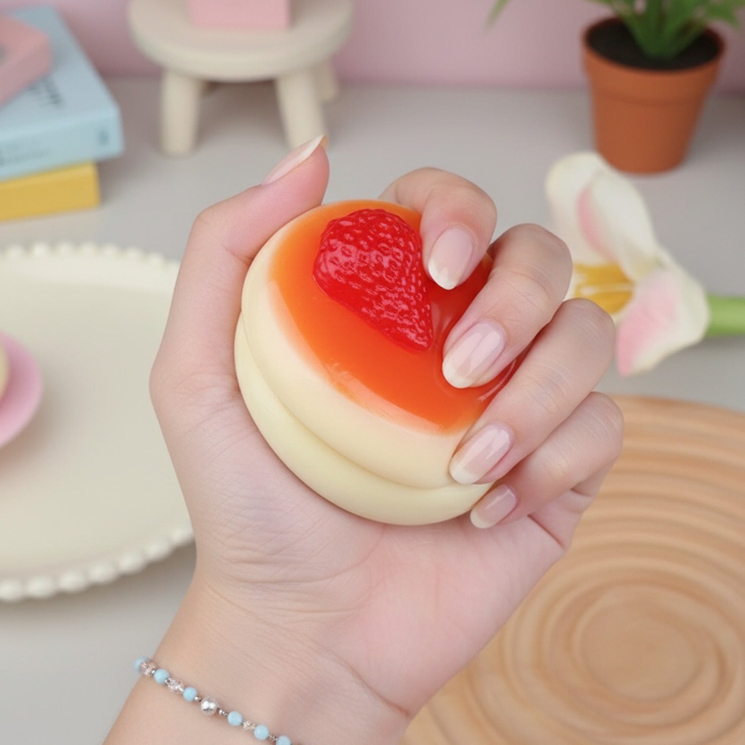 Raspberry Jelly Dome Squishy With Pearl Top