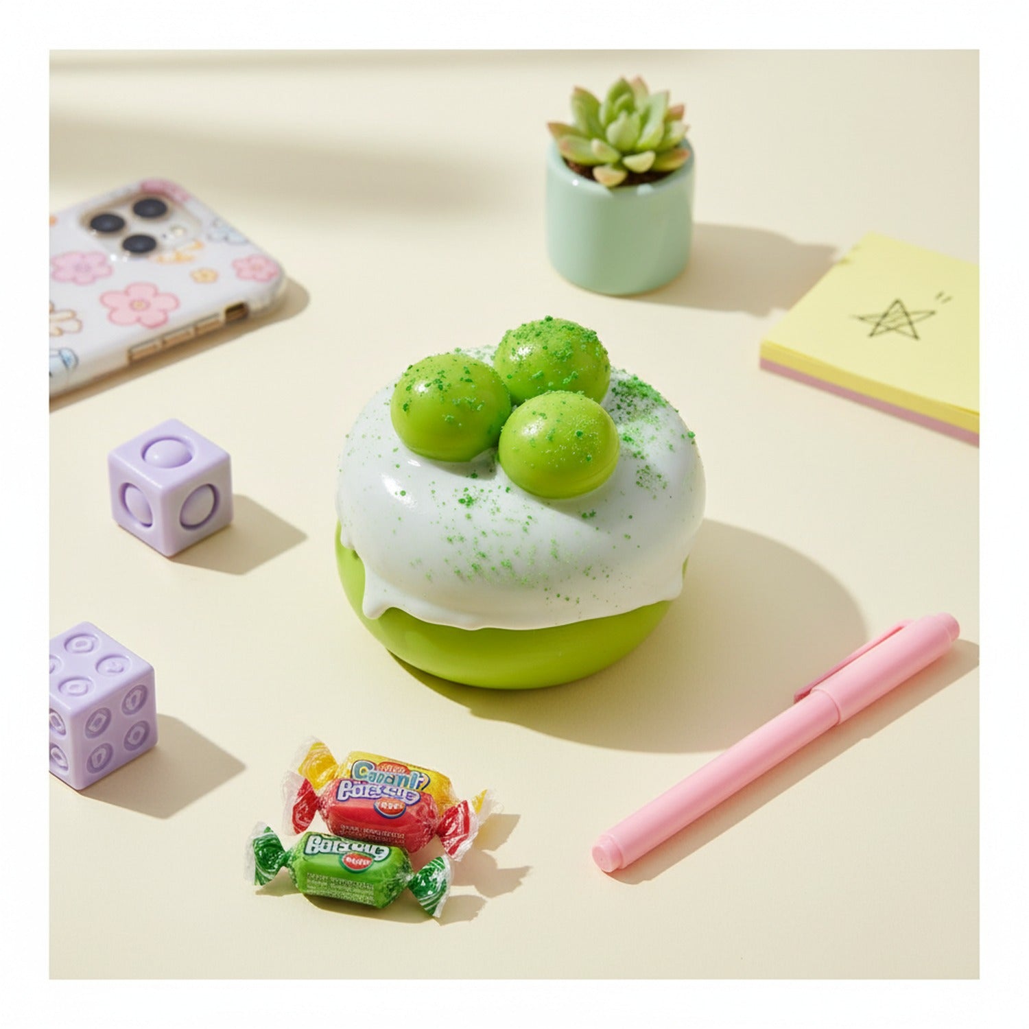Green Matcha Squishy Ball With Powder Dust