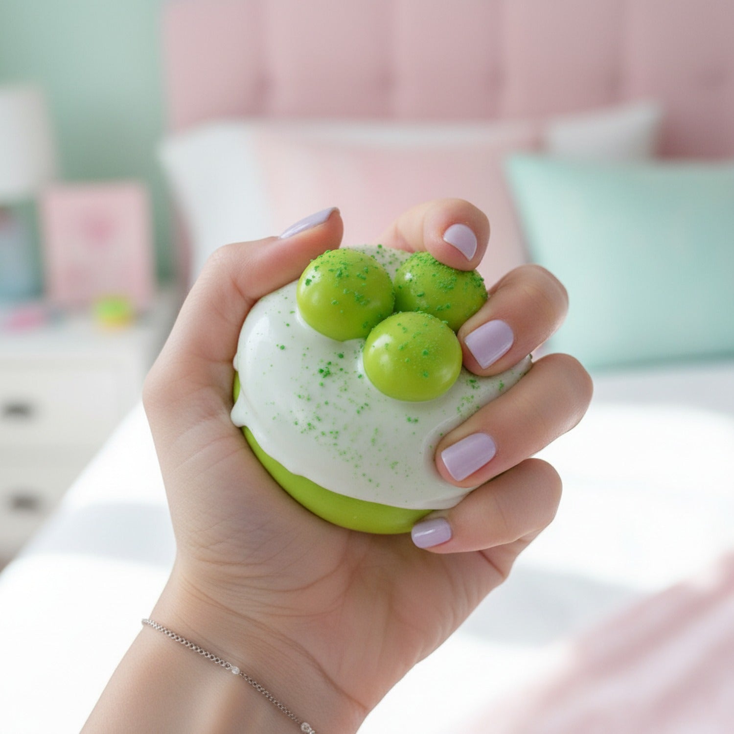 Green Matcha Squishy Ball With Powder Dust