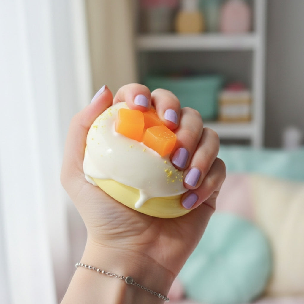 Cream Beaded Dumpling Squishy With Orange Veggies