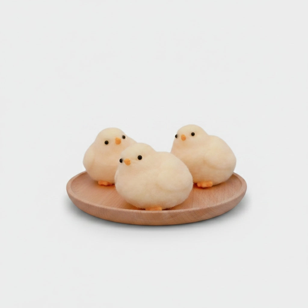 Cream Chick Squishy Trio With Wood Base