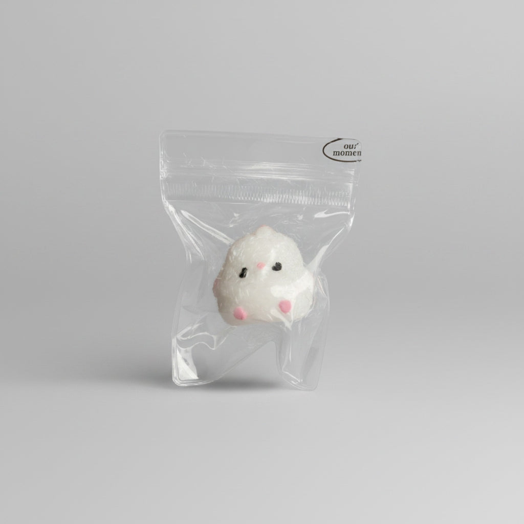 White Fuzzy Ghost Squishy With Pink Cheeks