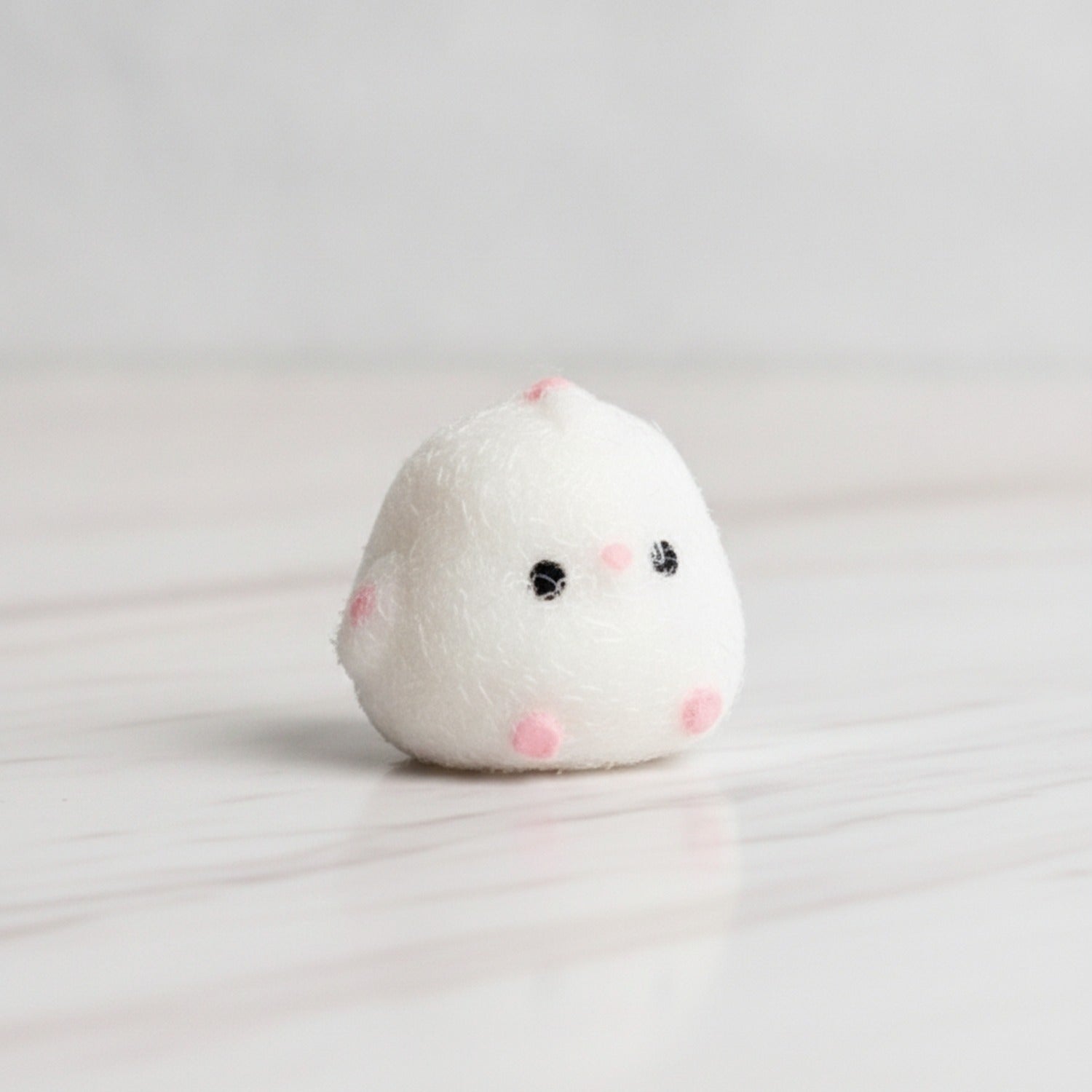 White Fuzzy Ghost Squishy With Pink Cheeks