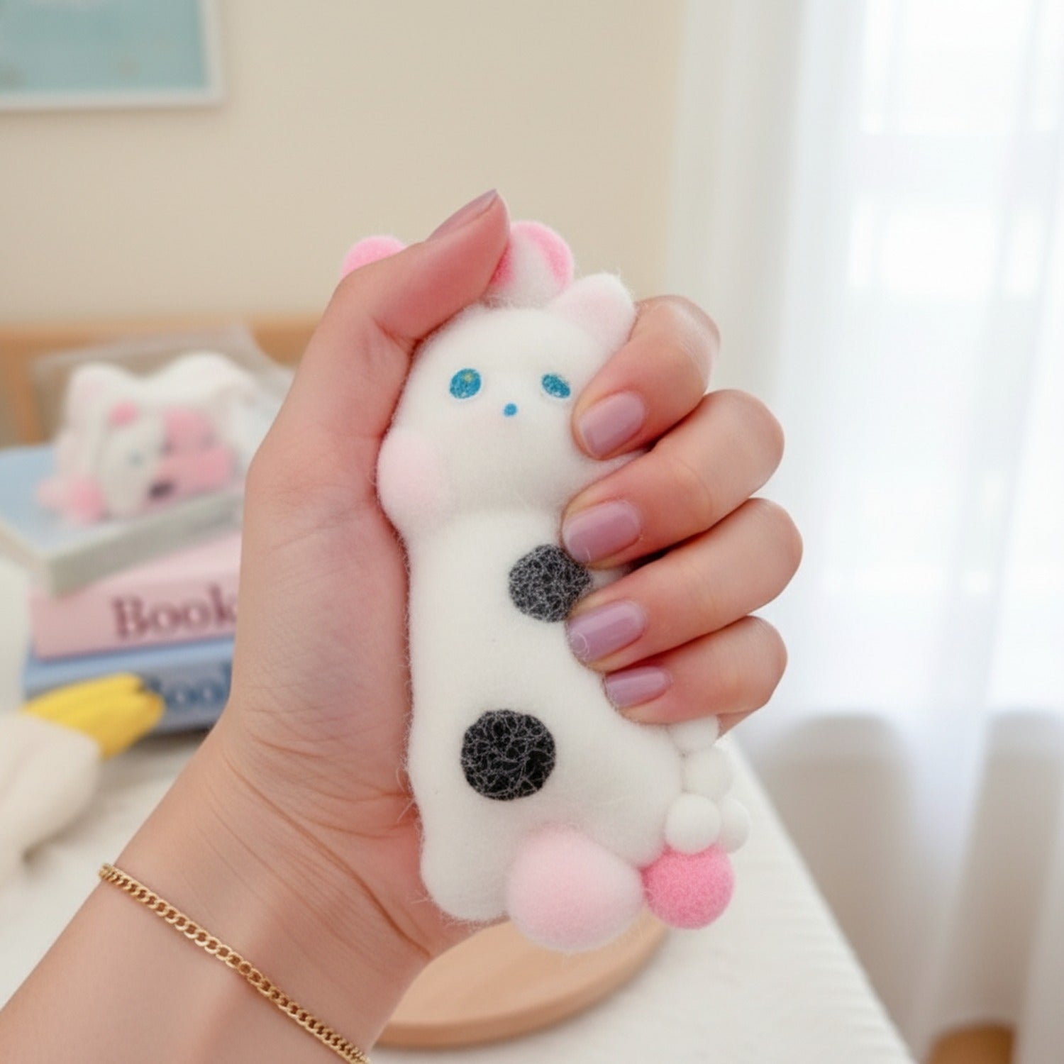 White Cat Squishy With Pink Beaded Details
