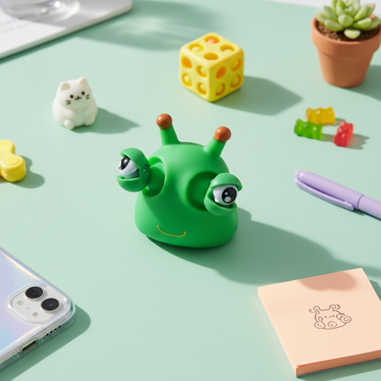 Green Alien Squishy With Googly Eyes
