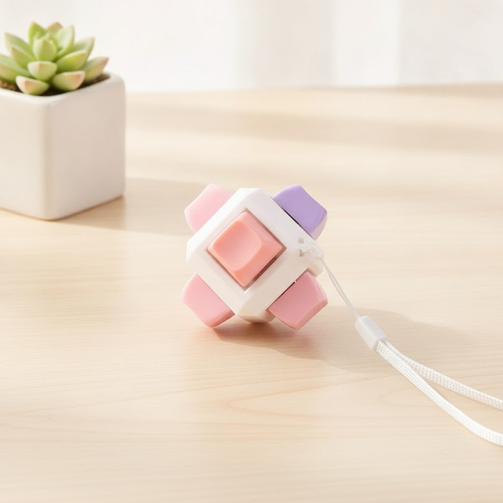 6 Side Mechanical Fidget Keychain Toy - Pink