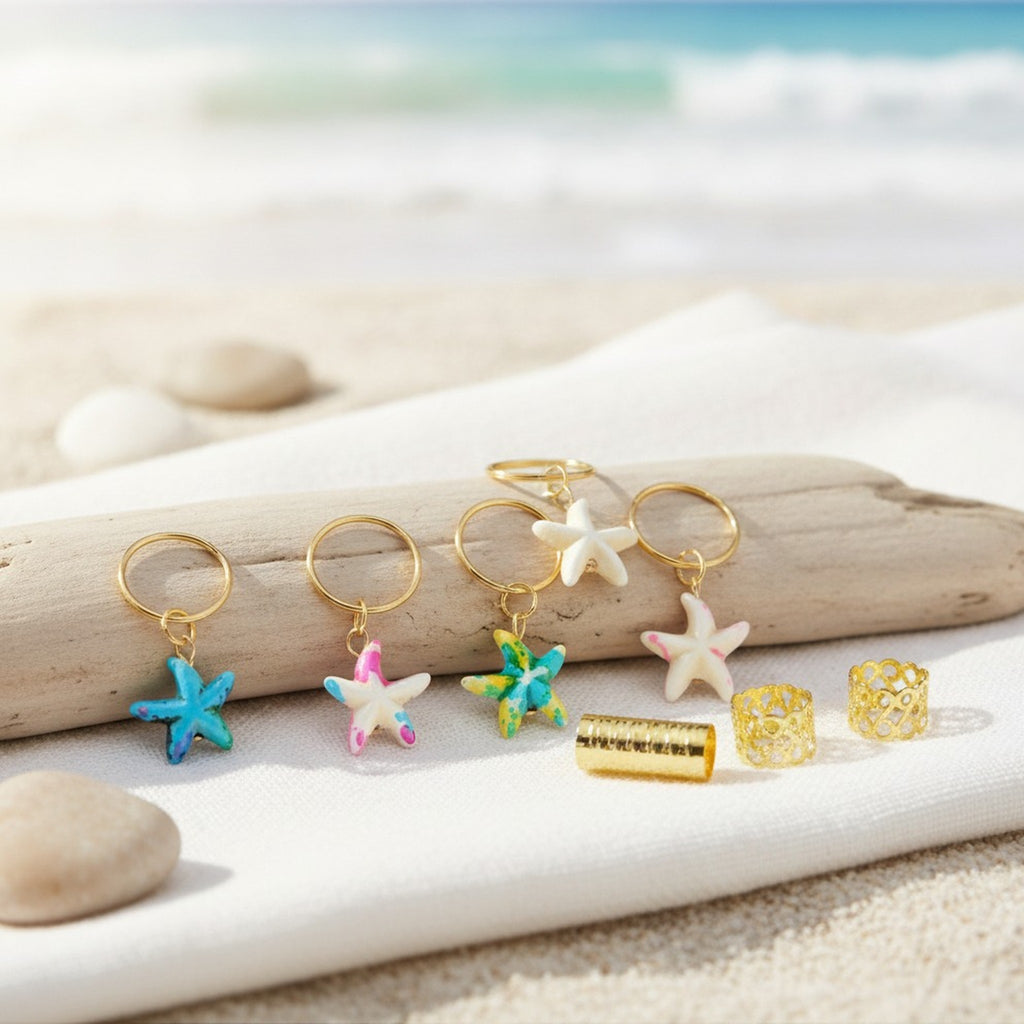 Starfish and Gold Dreadlock Hair Charms – hair accessories (view 2)