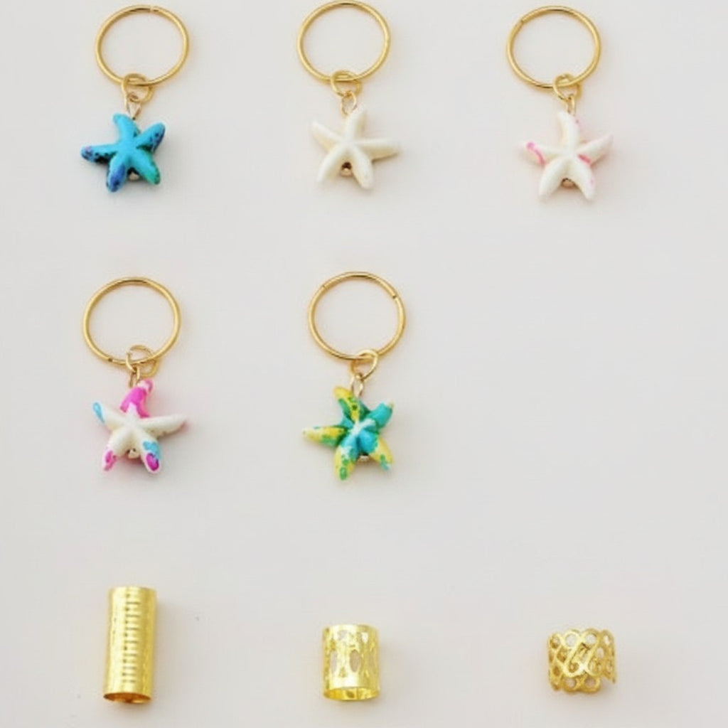 Starfish and Gold Dreadlock Hair Charms – hair accessories (view 1)