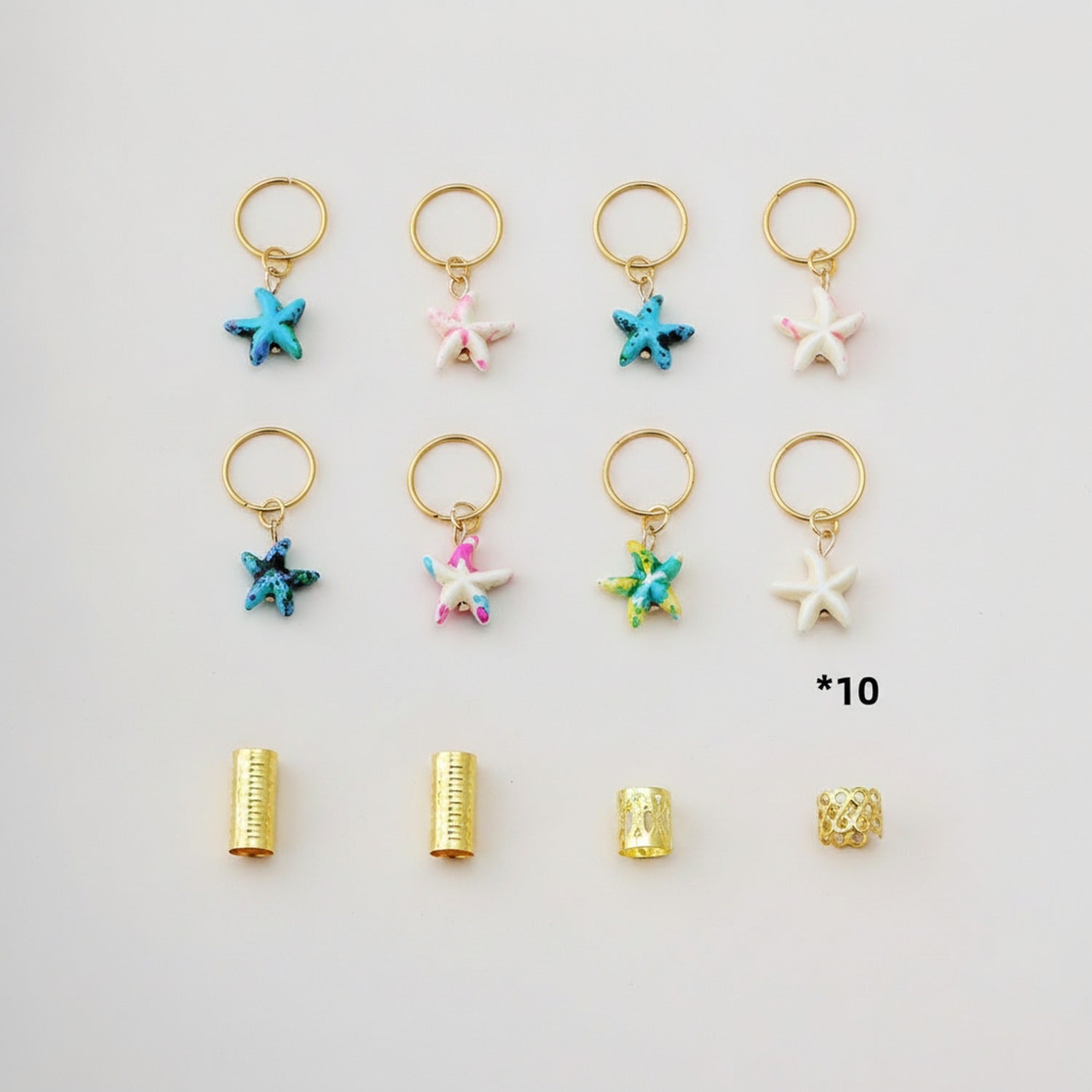 Mini Starfish Charm Keyring Set