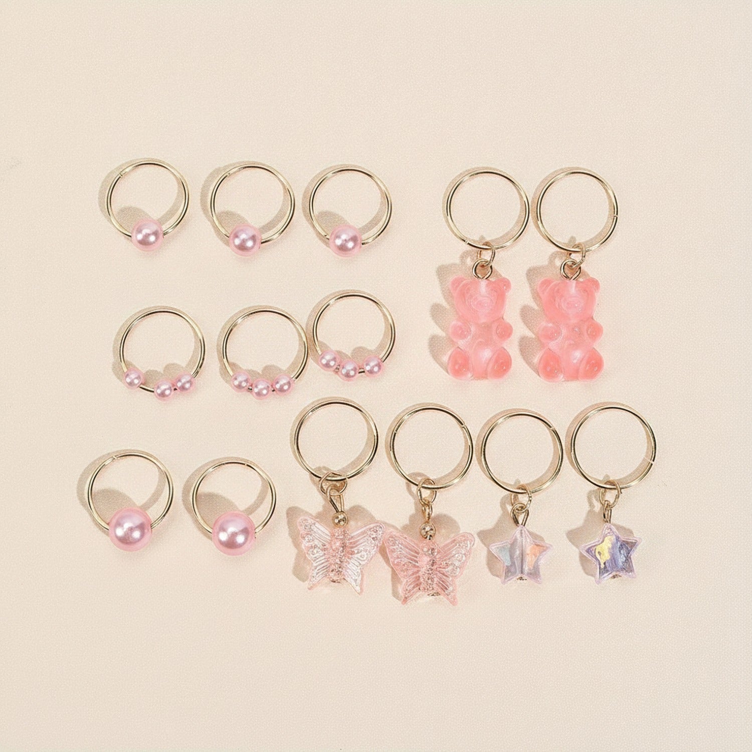 Pink Charm Hair Clips Set