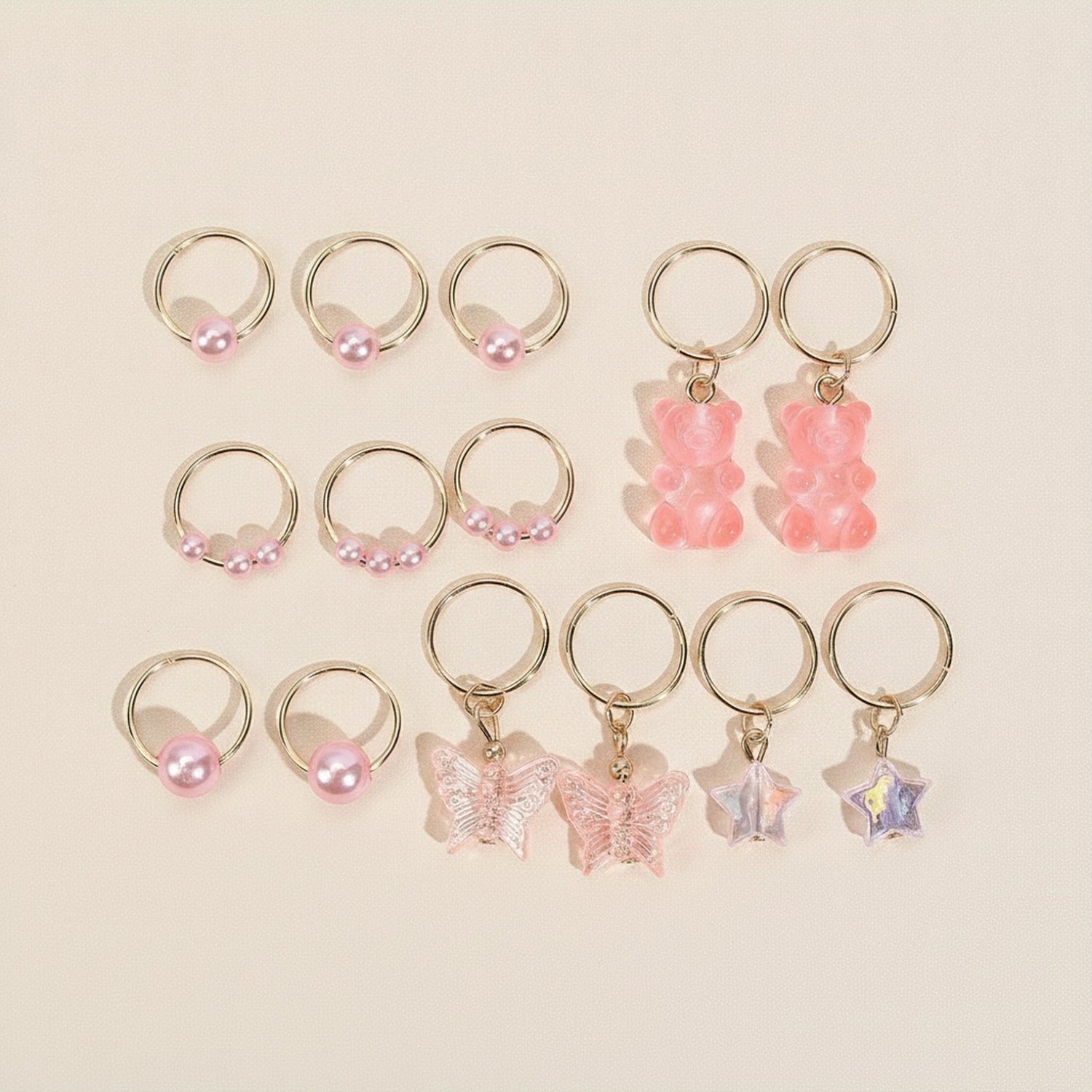 Pink Charm Hair Clips Set
