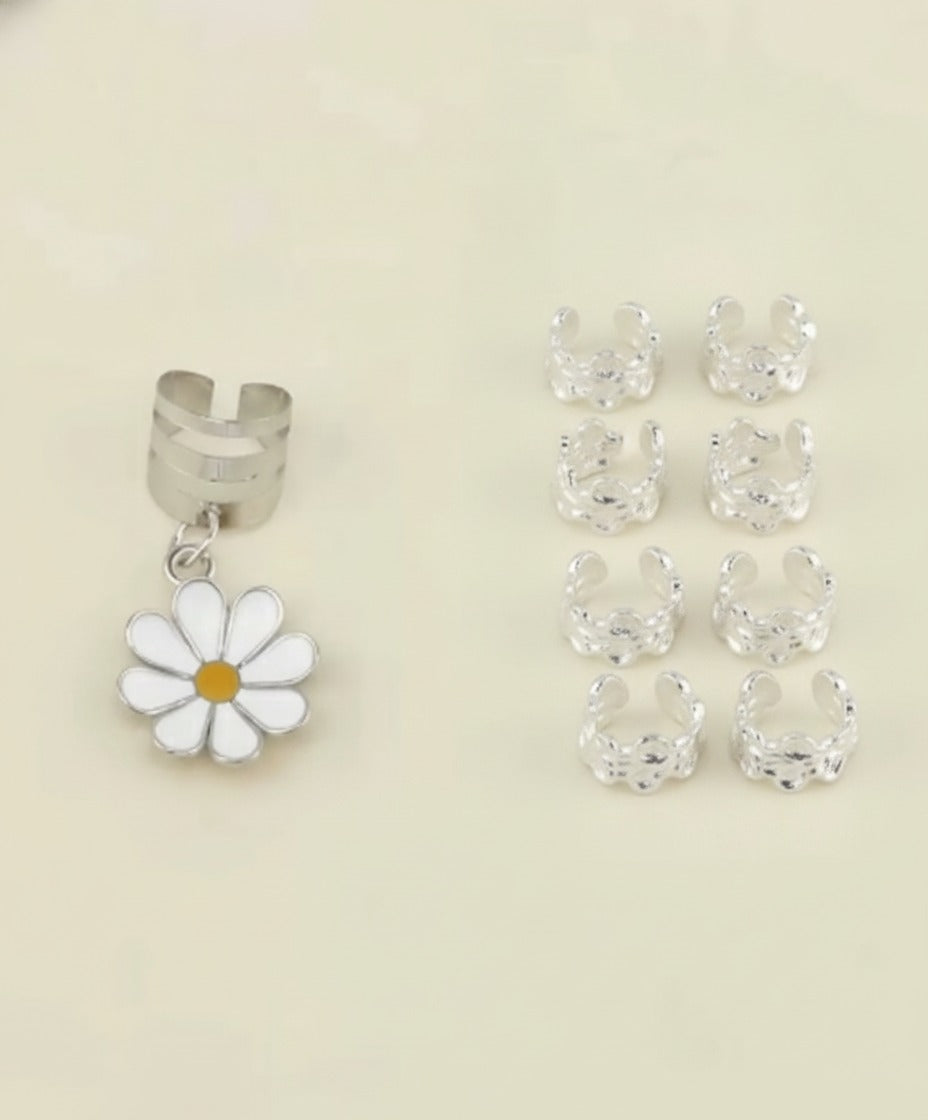 Daisy Charm Hair Clip Set - Silver