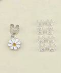 Daisy Charm Hair Clip Set - Silver