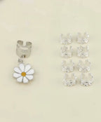 Daisy Charm Hair Clip Set - Silver