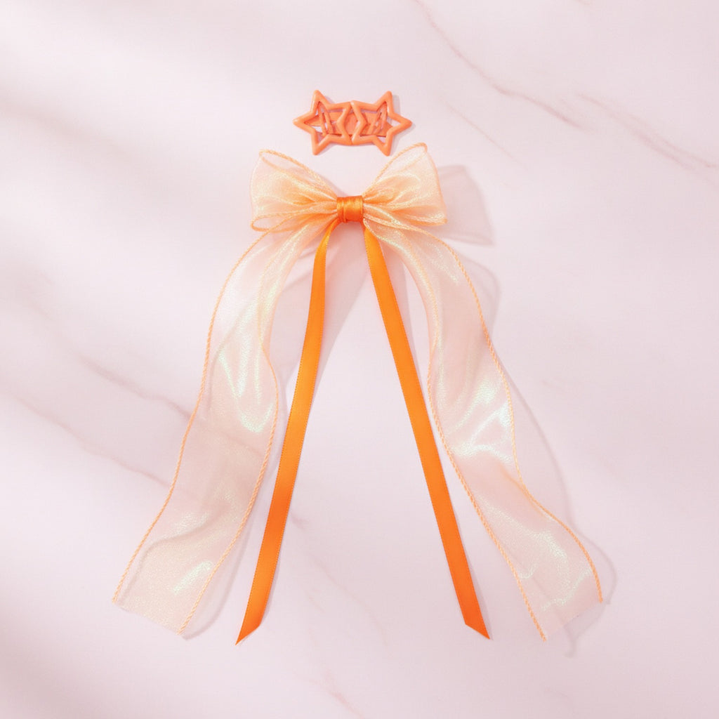 Star Charm Ballet Ponytail Clip Set - Orange