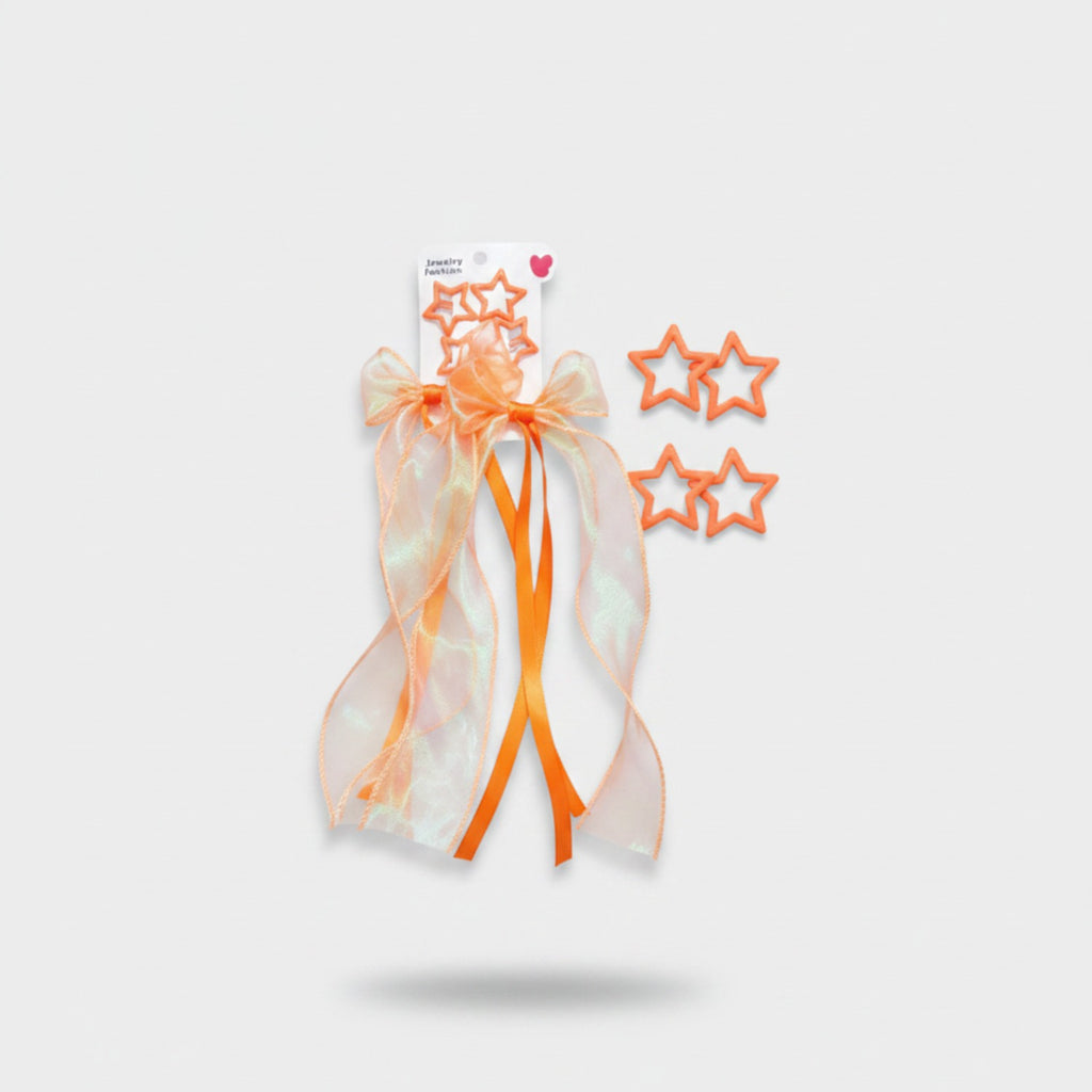 Star Charm Ballet Ponytail Clip Set - Orange