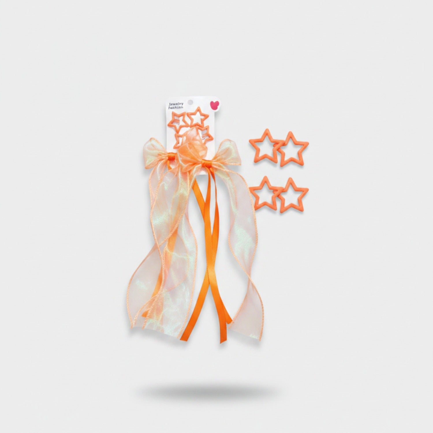 Star Charm Ballet Ponytail Clip Set - Orange