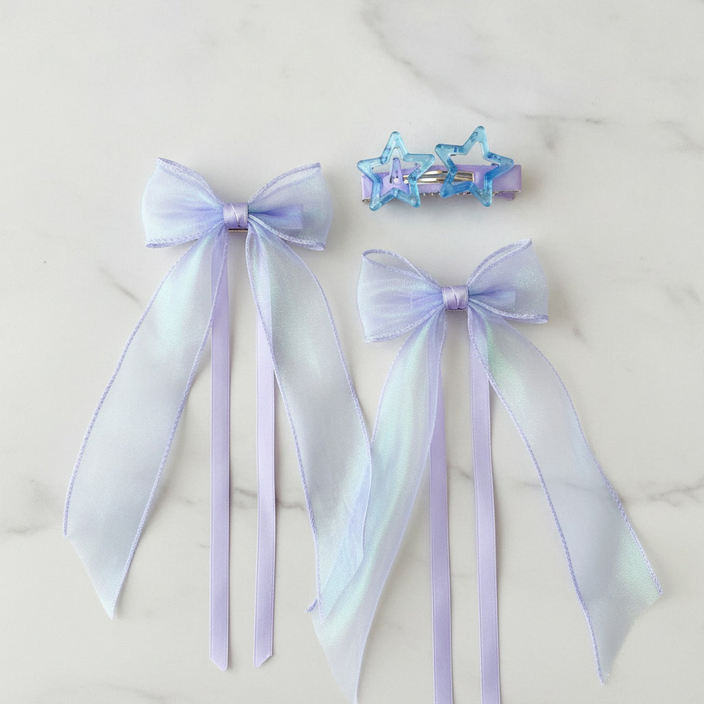 Star Charm Ballet Ponytail Clip Set - Purple