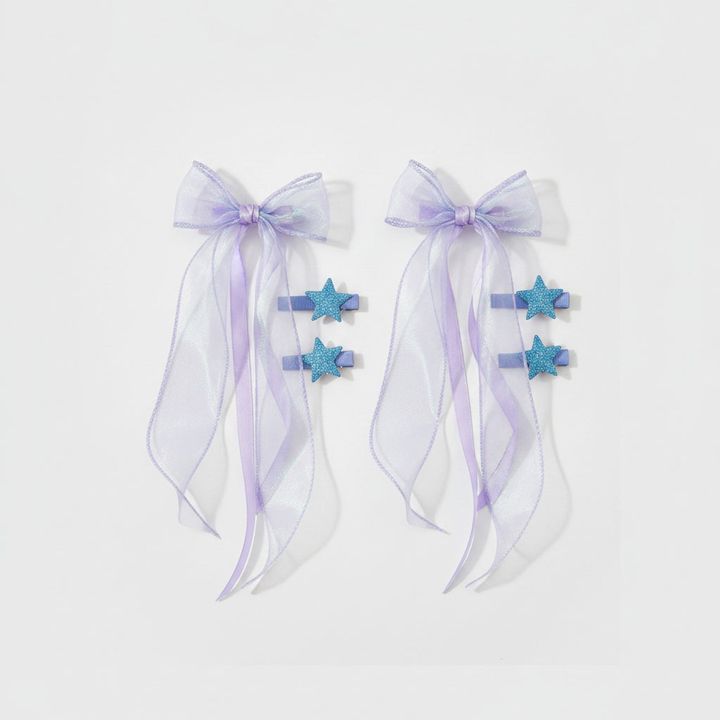 Star Charm Ballet Ponytail Clip Set - Purple