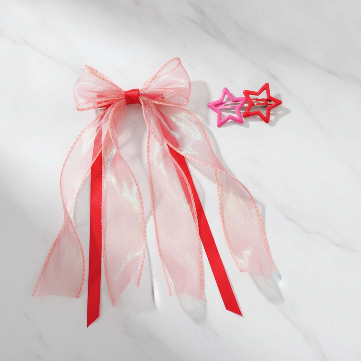 Star Charm Ballet Ponytail Clip Set - Red