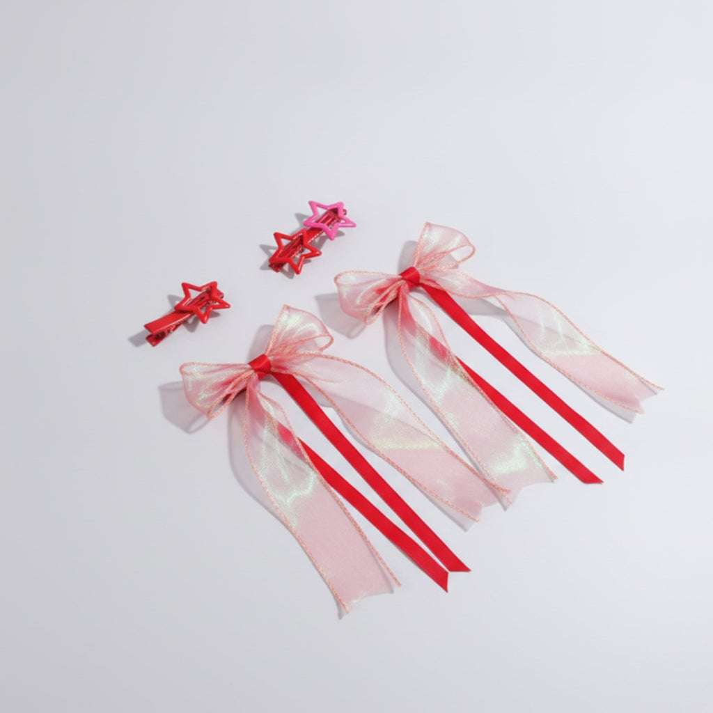 Star Charm Ballet Ponytail Clip Set - Red